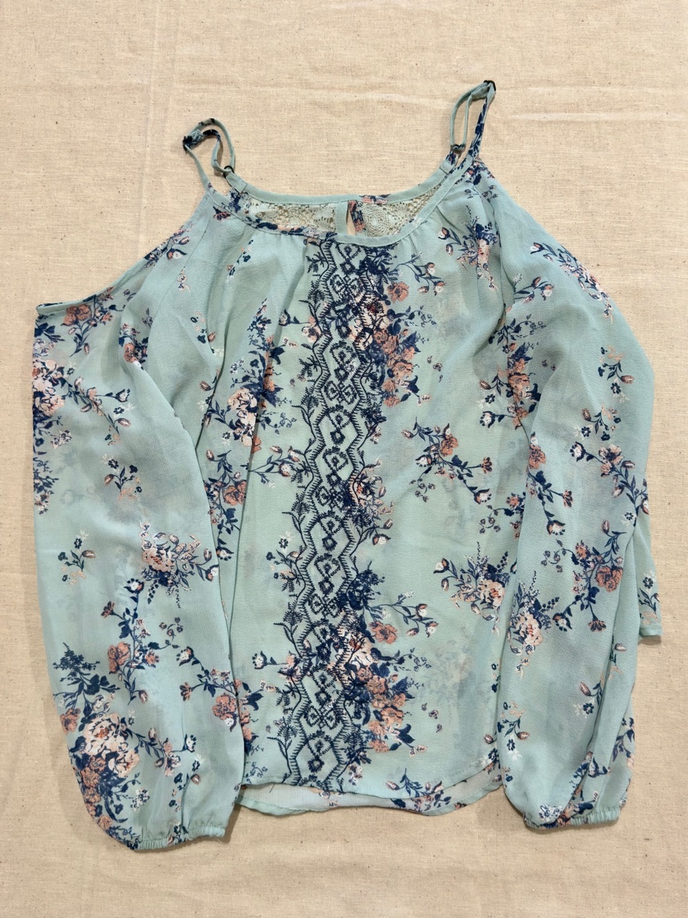 Rewind Mint Floral Cold Shoulder Blouse
